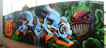 Fresque graffiti, festival epipapu, la châtre, indre, plante carnivores
