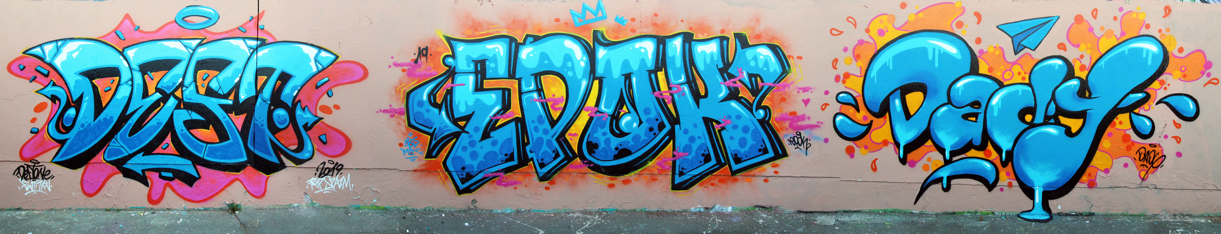 Fresque graffiti Riom - Artiste : Deft, Epok, Dady